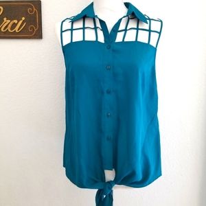 Lattice button down blouse